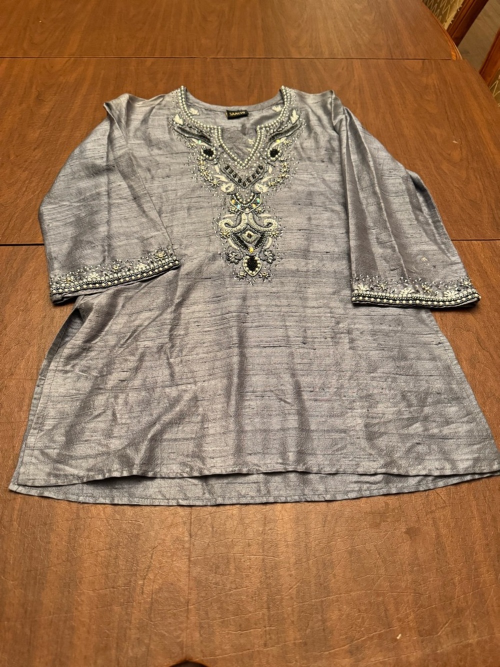 SAACHI Silver Beaded Embellished Women's Tunic Top